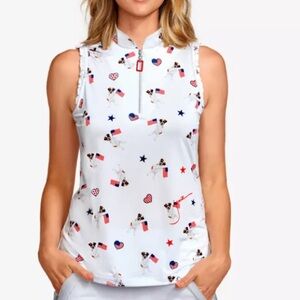NWT Jamie Sadock Flags and Pups sleeveless golf tank top size Large athletic